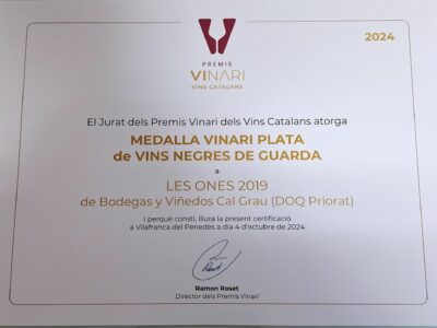 Clos Badaceli Garnacha 2018 y Les Ones 2019 premiados en los Premios Vinari 2024